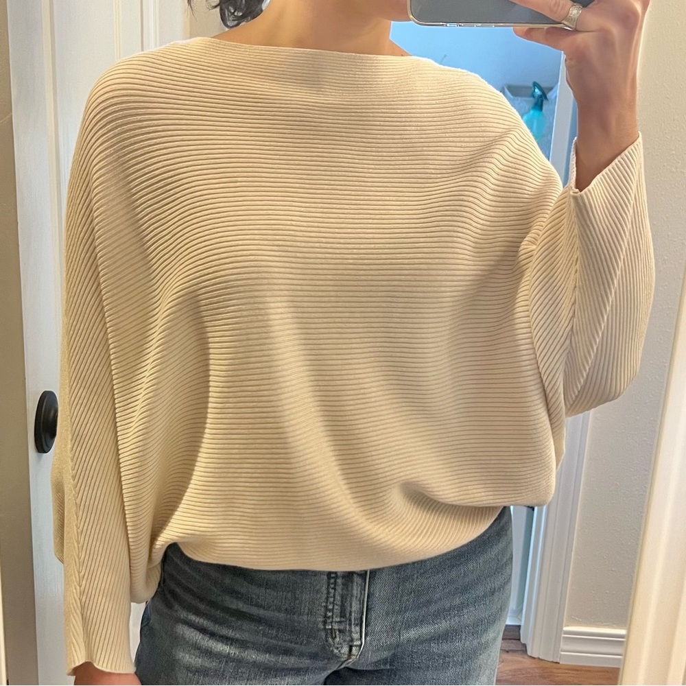 Anthropologie Ivory Ribbed Boatneck Dolman Sleeve Sweater Top